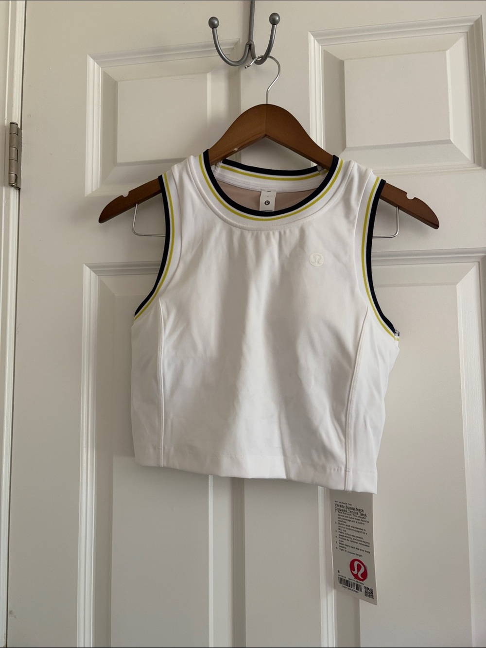 lululemon athletica Girls' White Athletic Crop Tank with Navy & Yellow Trim